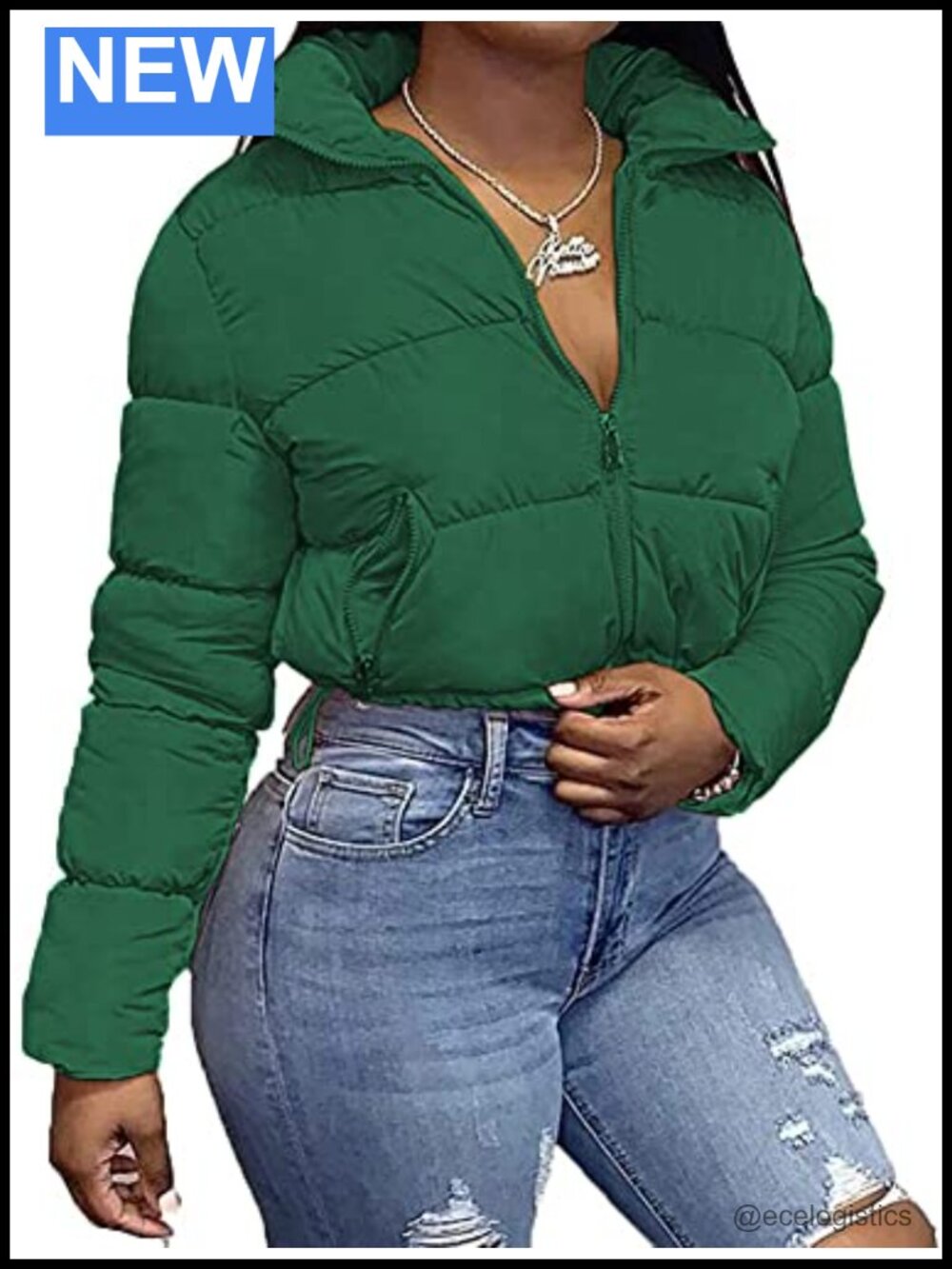 Cropped Lightweight Quilted Jacket Full Zipper Warm Winter Coat Drawstring